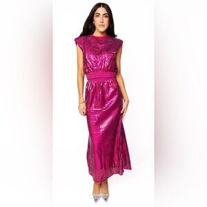 New! QUEEN OF SPARKLES Set Hot Pink Holographic Top and Maxi Skirt Set